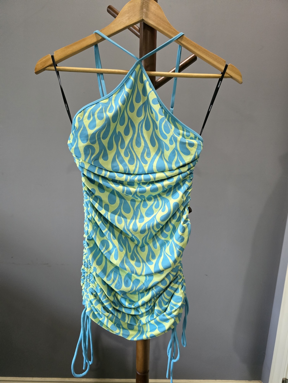 Forever 21 Turquoise & Lime Flame Print Mini Dress